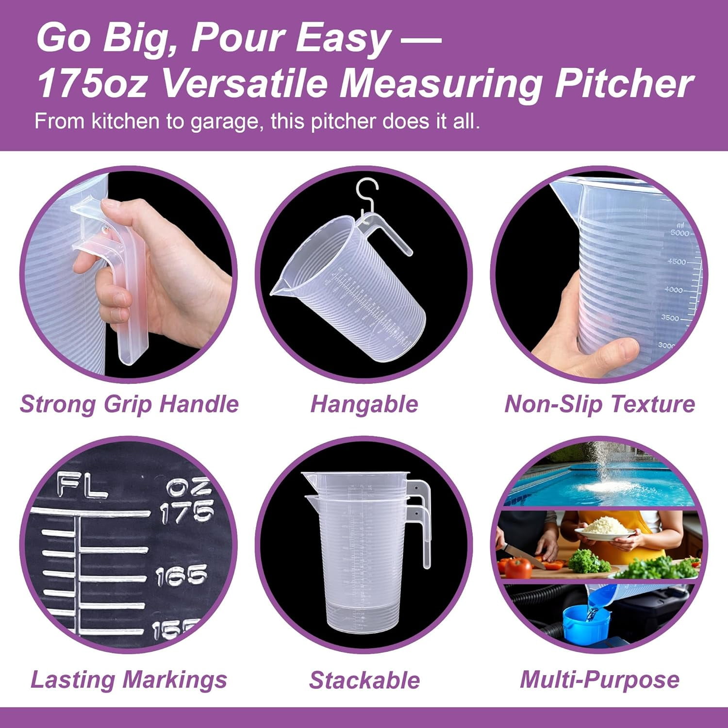 - Michelle 128-Ounce (1-Gallon, 4-Quart) Plastic Measuring Pitcher (2-Pack) - Image 4