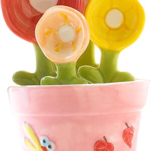 1 Set Flower Measuring Spoons, Ceramic Cactus Measuring Spoons Set In Pot, Decorative Flower Pot and Cup, Cute for Home Kitchen, Style 2 for Kitchen