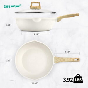 Nonstick Deep Frying Pan 11 Inch with Lid Induction Cookware