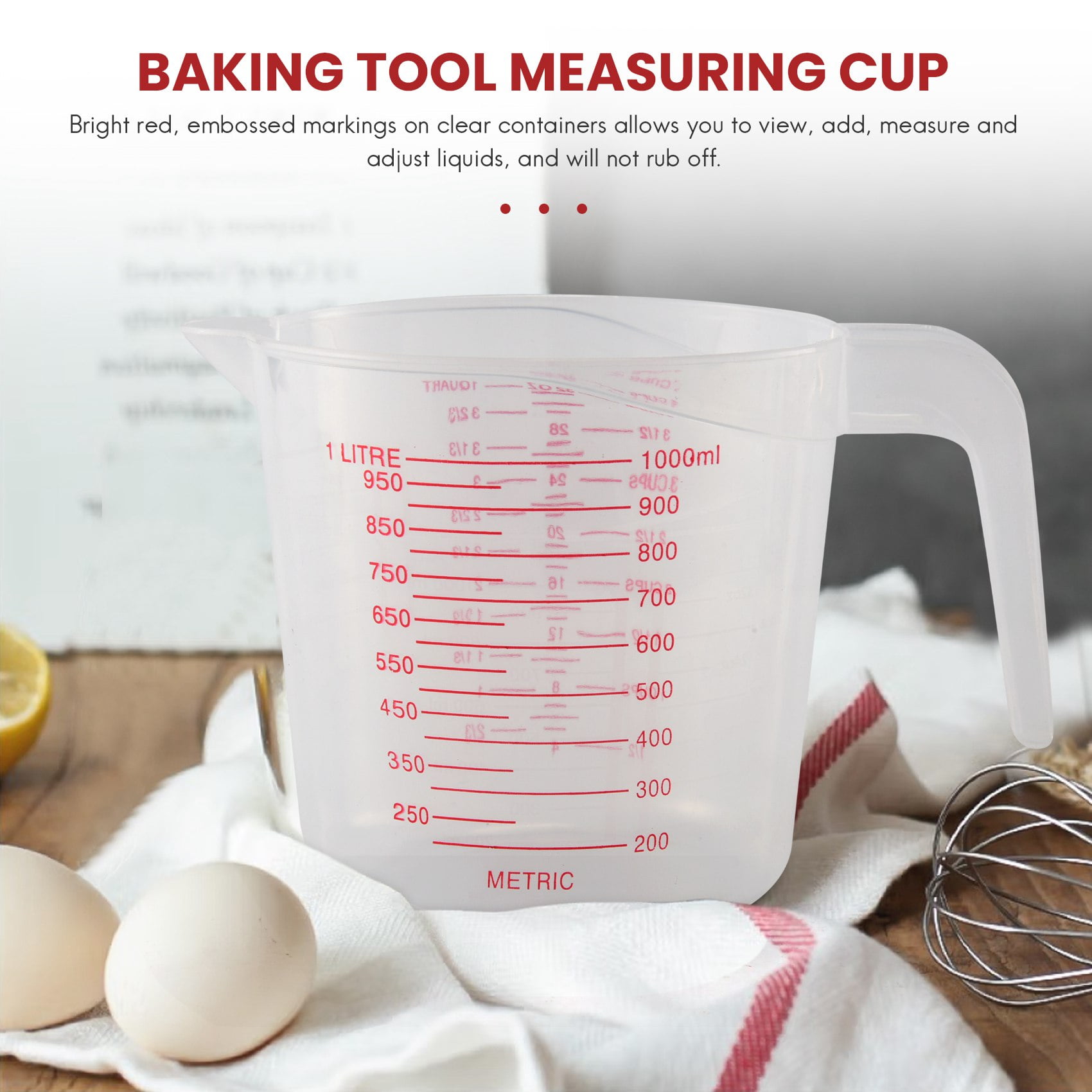 3pc Plastic Measuring Jug Set Large 4 Cup, 2 Cup and 1 Capacity Free Beakers with Angled Grip Essential Kitchen Accessories - Image 2