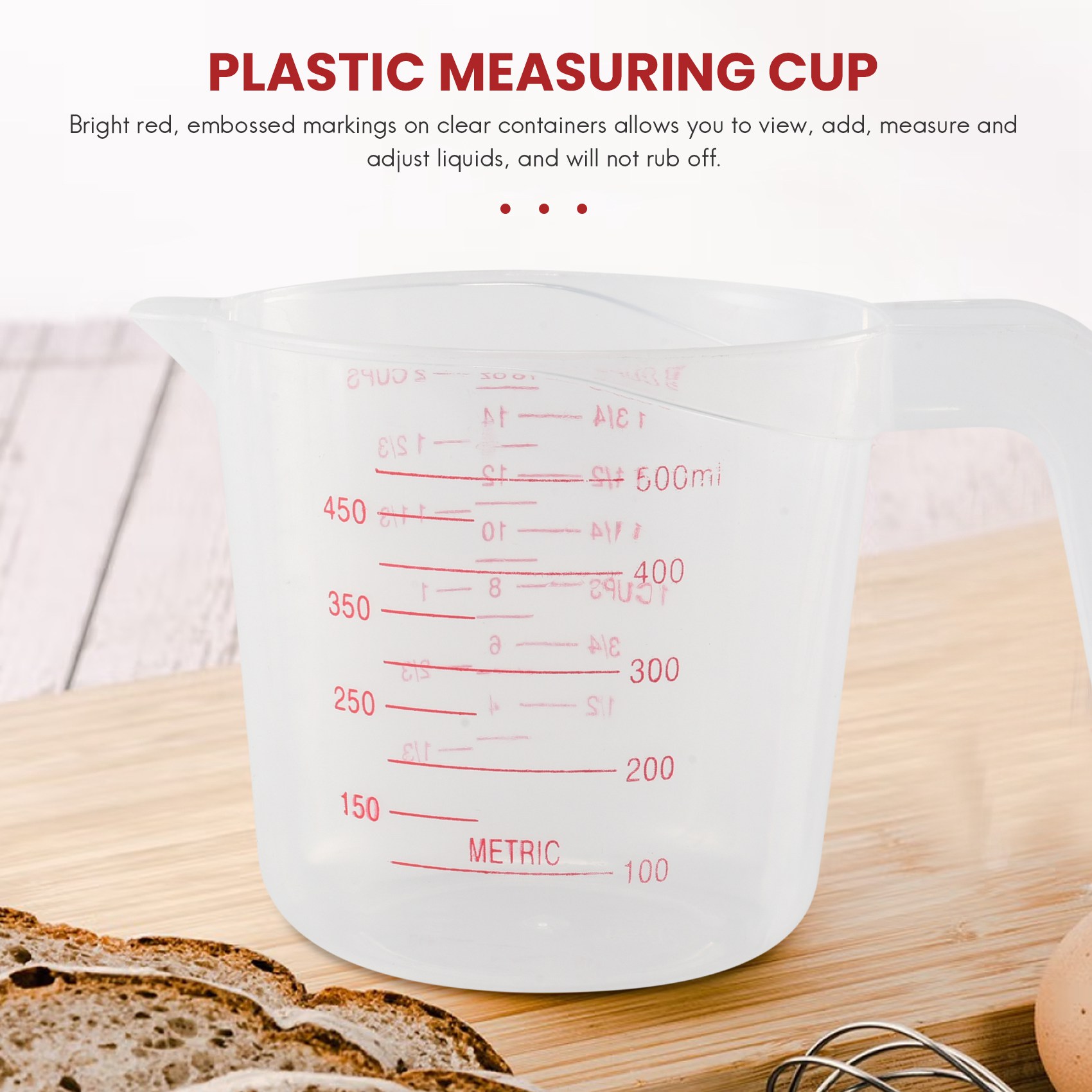 3pc Plastic Measuring Jug Set Large 4 Cup, 2 Cup and 1 Capacity Free Beakers with Angled Grip Essential Kitchen Accessories - Image 3