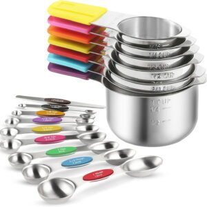 16 Pcs Magnetic Measuring Cups and Spoons Set - 304 Stainless Steel with Double-Sided Measurement Markings, Stackable Design, N52 Strongest Magnets & Leveler for Dry/Liquid Ingredients