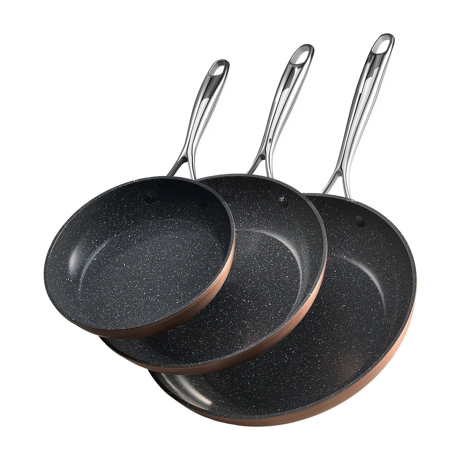 3-Piece Nonstick Aluminum Fry Pan Skillet Set, 8/10/12 Inch, Pre-Seasoned, Grey, Dishwasher Safe & Oven Safe Cookware