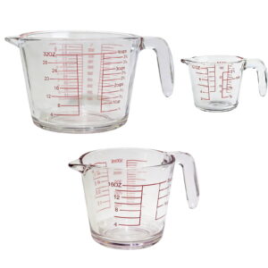 Pack of 3 Easy to Cleaning Armoured Glass Measuring Cups with Heat Proof Up to 200C Precise Ounces Cups Milliliters Scale