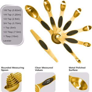 Magnetic Measuring Cups and Spoons Set, Including 7 Stainless Steel Nesting Gold Measuring Cups & 8 Magnetic Gold Measuring Spoons with 1 Leveler for Cooking & Baking$$Home Decor, Kitchen, & Other
