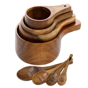 8 Piece Wooden Measuring Cups and Spoons Set for Baking & Cooking - Ideal for Bakers, Home Cook