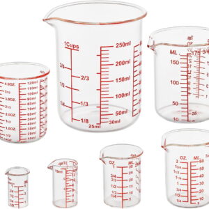 Ackers 7-Piece Glass Measuring Cup Set, Borosilicate Beaker Style Nesting Liquid Measuring Cups