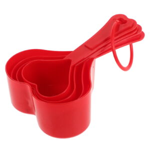 Masteelf Cute Heart Shaped Measuring Spoon Set for Kitchen Use Plastic Red Sizes Nesting Storage