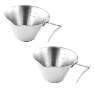 Espresso Measuring Cup with Handle 2 Pack Double Shot Espresso Cups Stainless Steel Espresso Pouring Cup Silver