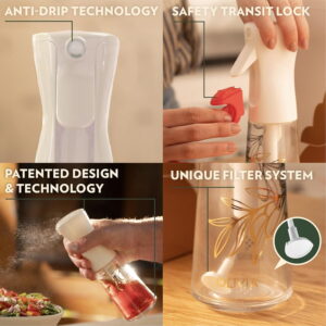 Oil Sprayer for Cooking, 2 Pack 200ML Glass Olive Oil Sprayer, Continuous Cooking Spray Dispenser with Portion Control for Kitchen Air Fryer, Salad, BBQ, White