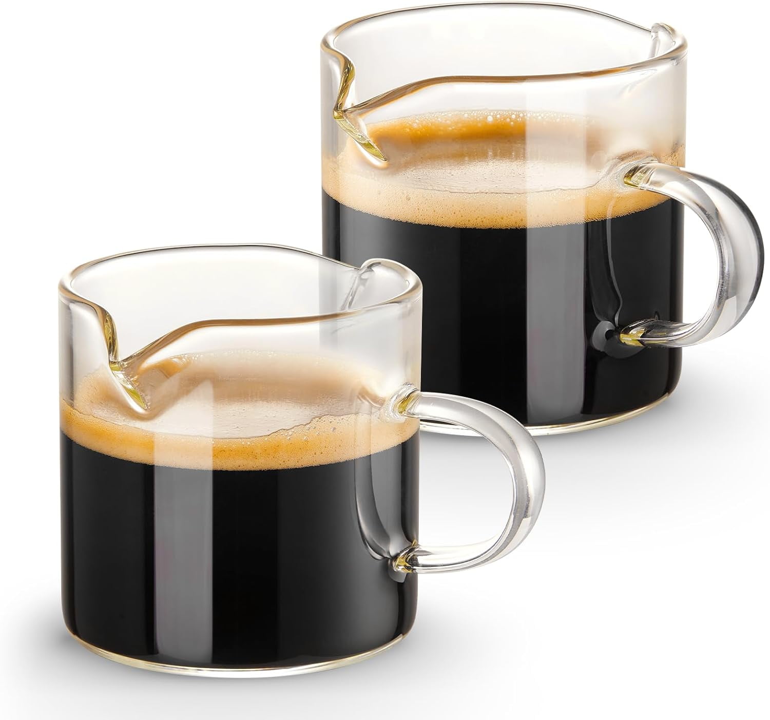Espresso Cups Set of 2, 4 OZ Double Spouts Cups, Shot Glasses, Milk Cup with Handle, Clear Glass, Espresso Accessories for Machine, Small