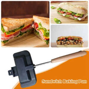 Double-Sided Sandwich Pan Non-Stick Foldable Grill Frying Pan for Breakfast Machine Pancake Maker Bread Toast,1 x Sandwich Baking Tray,Black