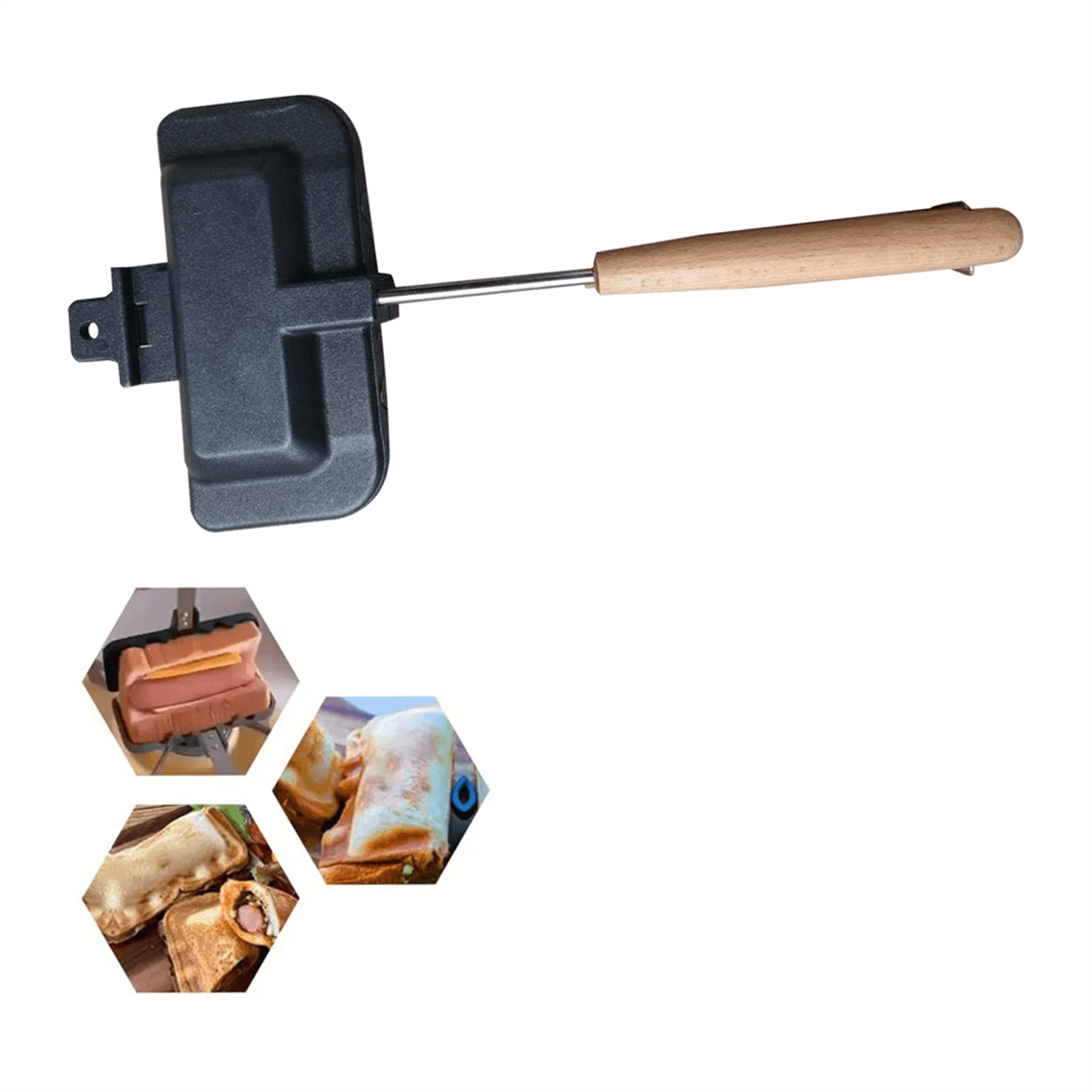 Double-Sided Sandwich Pan Non-Stick Foldable Grill Frying Pan for Breakfast Machine Pancake Maker Bread Toast,1 x Sandwich Baking Tray,Black - Image 3