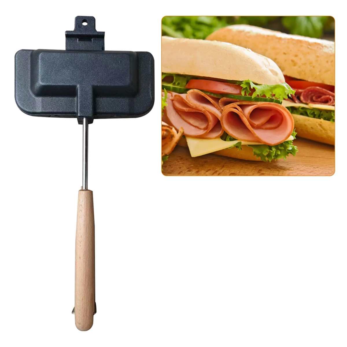 Double-Sided Sandwich Pan Non-Stick Foldable Grill Frying Pan for Breakfast Machine Pancake Maker Bread Toast,1 x Sandwich Baking Tray,Black - Image 5