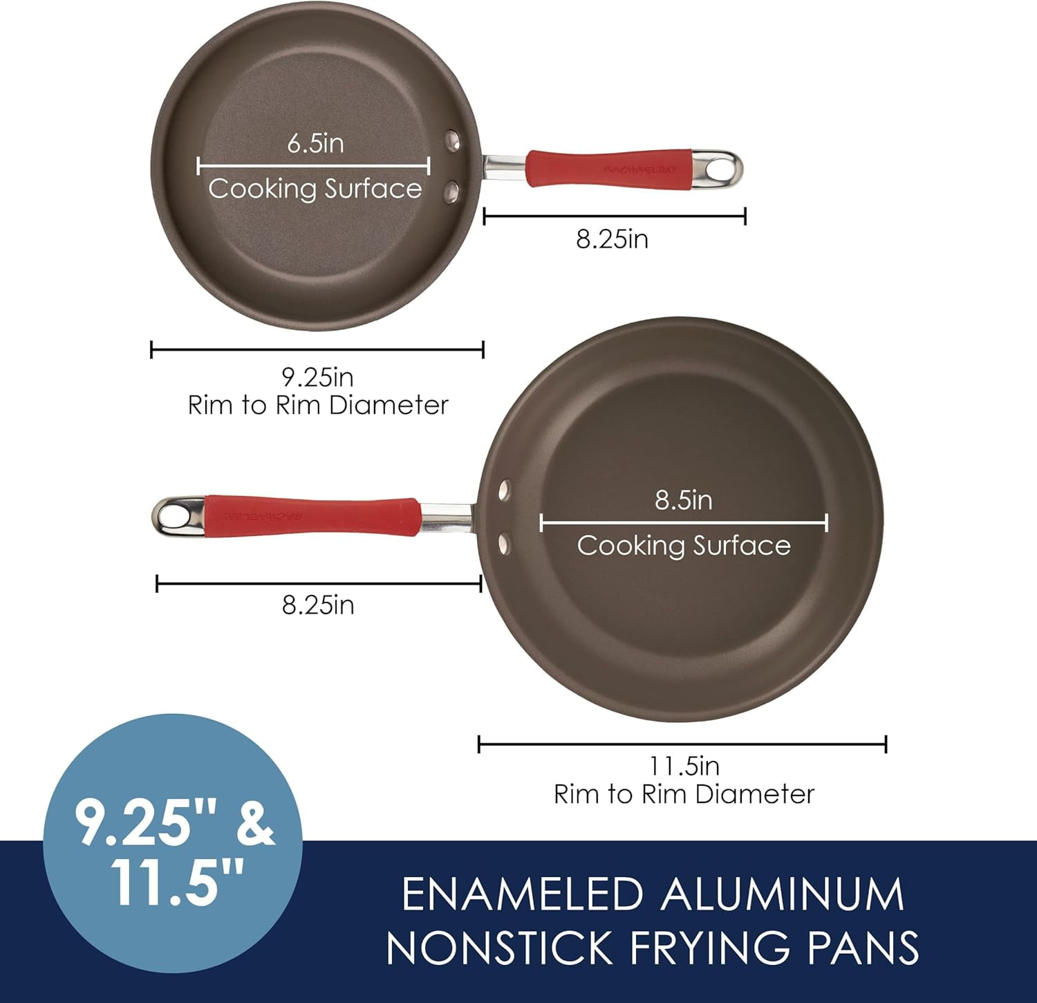 Cucina Nonstick Frying Pan Set - 9.25 and 11 Inch, Cranberry Red - Image 2