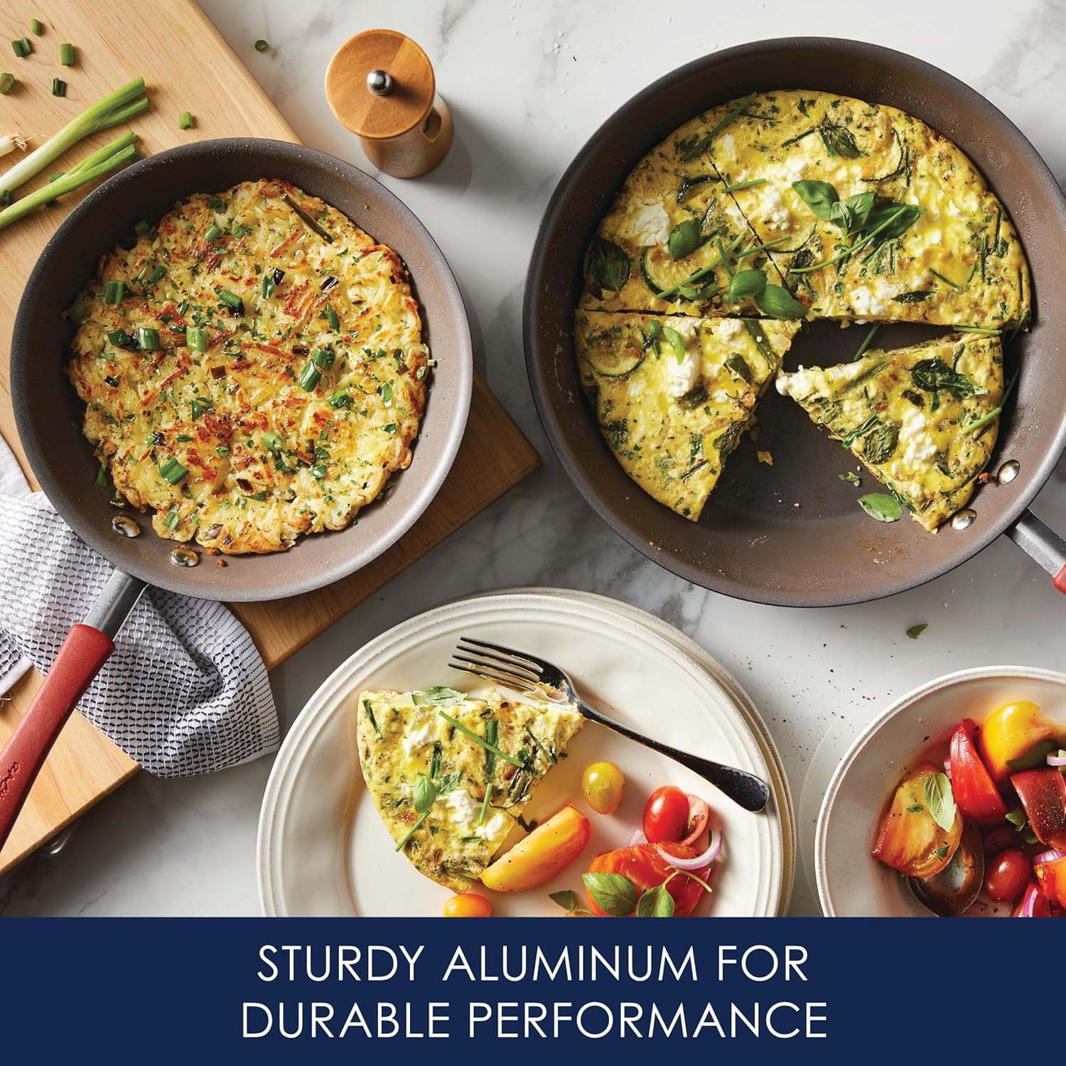 Cucina Nonstick Frying Pan Set - 9.25 and 11 Inch, Cranberry Red - Image 4