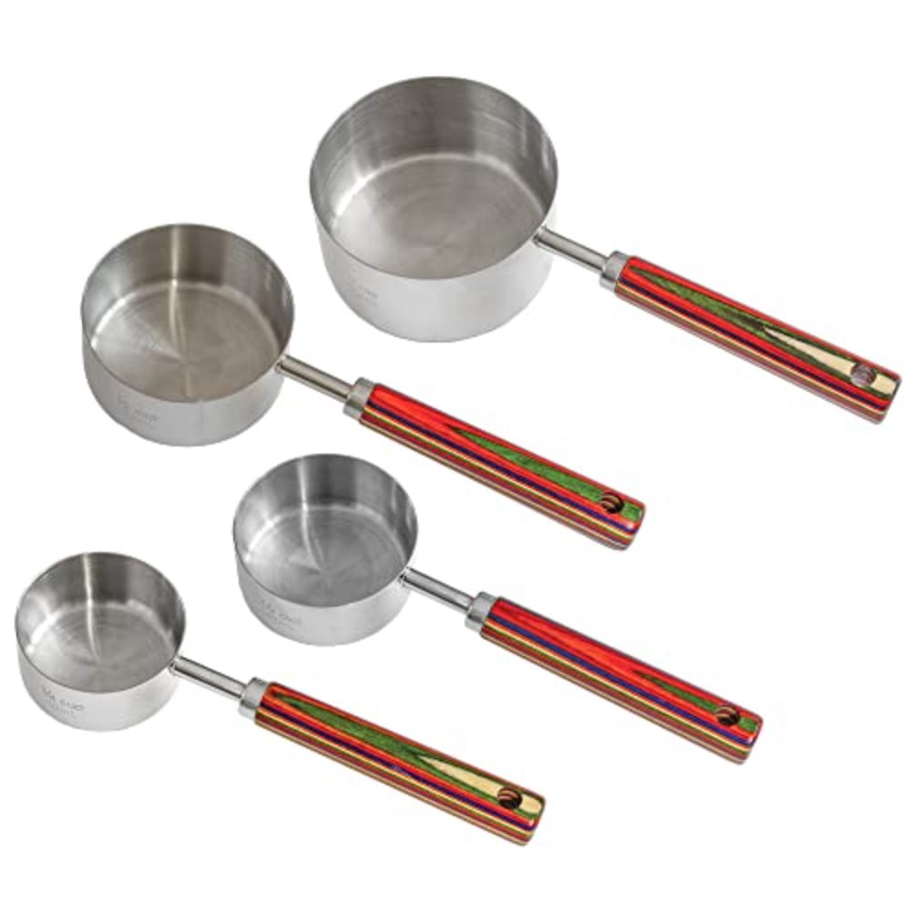 Baltique Marrakesh Collection 4-Piece Measuring Cup Set Stainless Steel Measuring Cups with Wooden Handles for Cooking and Baking - Image 2