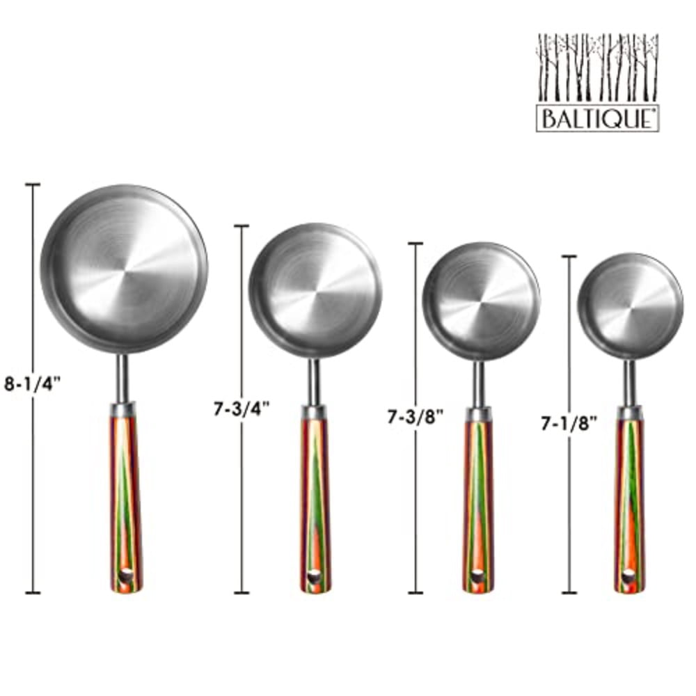 Baltique Marrakesh Collection 4-Piece Measuring Cup Set Stainless Steel Measuring Cups with Wooden Handles for Cooking and Baking - Image 4