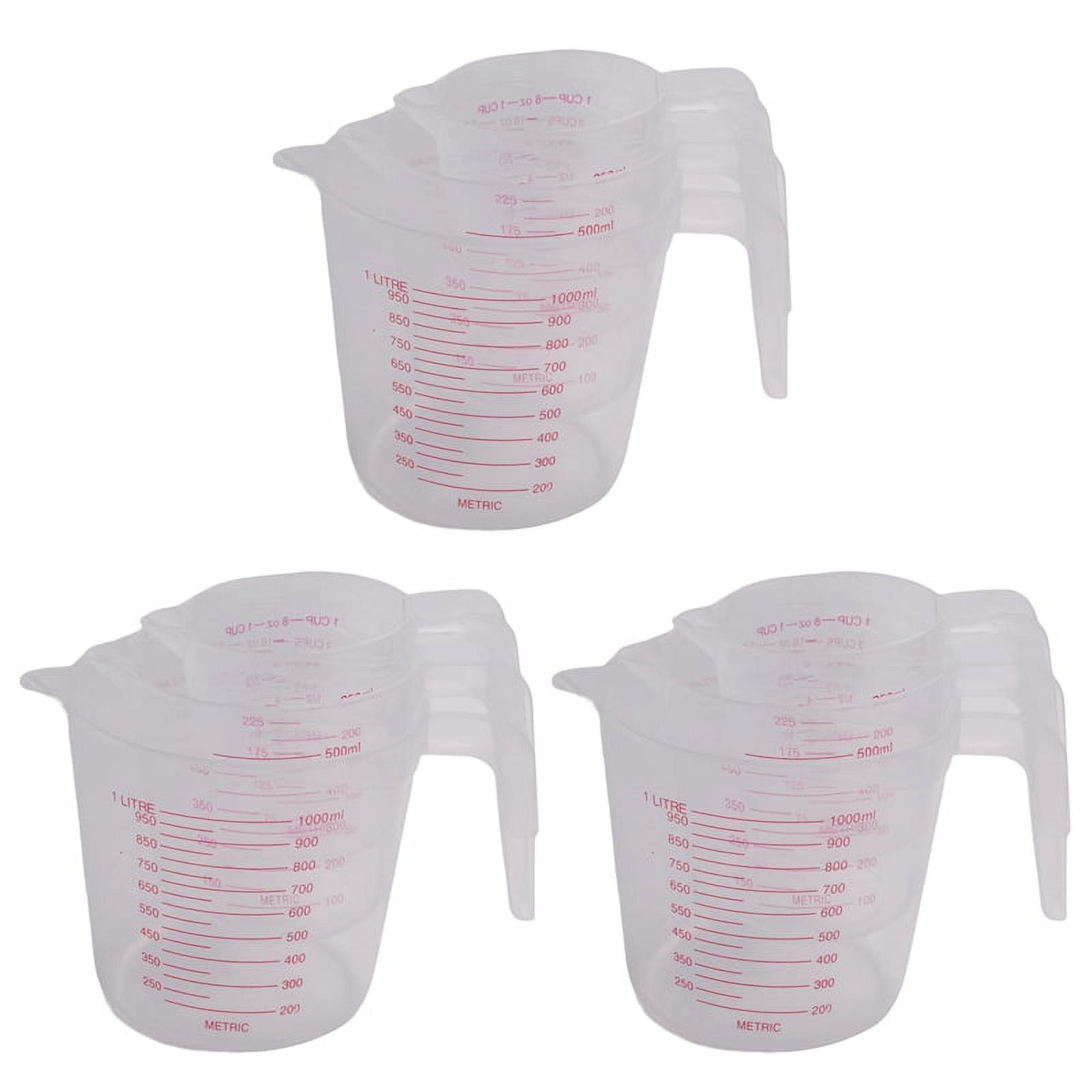 9Pc Plastic Measuring Jug Set Large 4 Cup, 2 Cup and 1 Capacity Free Beakers with Angled Grip