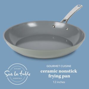 Kitchen Essentials Large 12 Inch Fry Pan PFA Free  Ceramic Nonstick Interior Forged Aluminum Cookware Frying Pan Green Induction Compatible