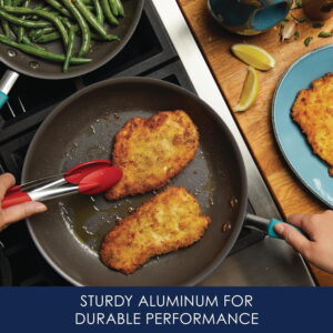 87643 Cucina Hard Anodized Nonstick Frying Pan Set - 9.25 Inch and 11.5 Inch, Gray with Blue Handles