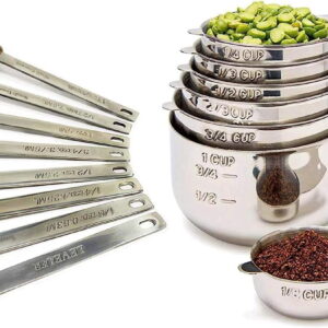 Measuring Cups and Spoons Set of 15, Stackable Cups, Long Handle with Leveler Fits Narrow Jars, 304  Stainless , Kitchen Gadgets for Liquid & Dry Ingredients Cooking Baking