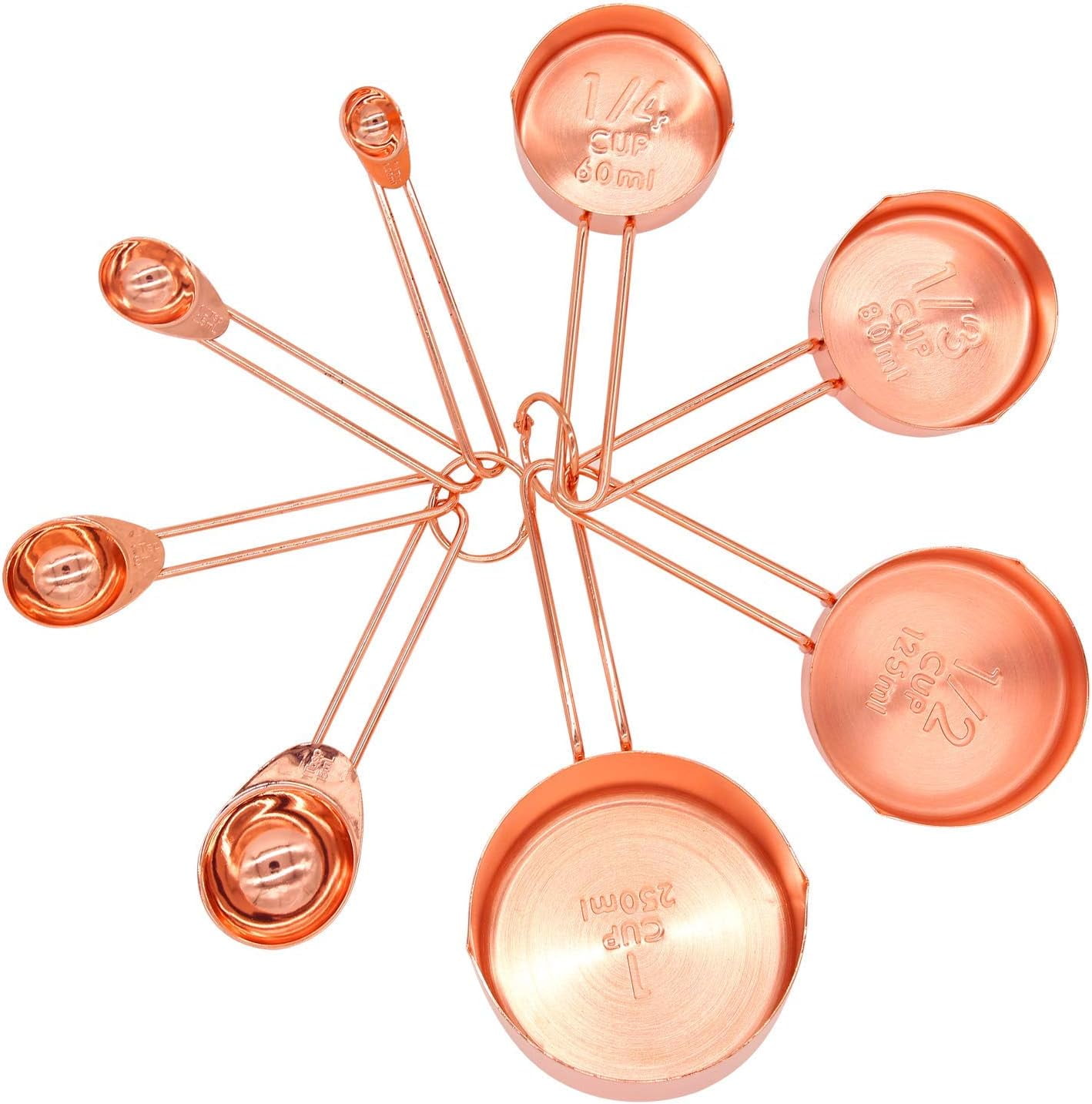 Copper Stainless Steel Measuring Cups and Spoons Set of 8 Engraved Measurements, Pouring Spouts & Mirror Polished for Baking and Cooking Include Magnetic Measurement Conversion Chart by - Image 3