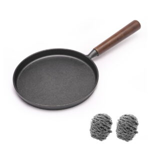 Cast Iron Pizza Pan 9 Inch - Uncoated Skillet for Pancakes, Steak & More - Non-Stick Fry Pan with Wooden Handle - Indoor/Outdoor Cooking - Handmade Pizza, Fried Foods