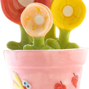 4 Pcs Cute Ceramic Flower Measuring Spoons Set with Base Decorative Flower Pot and Cup Set for Home and Kitchen