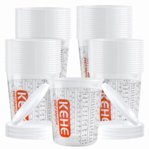 60 PACK Paint Mixing Cups by 38 oz 1100ml Disposable or Reusable Plastic Measuring Cups with Lids for Liquids Paints Resin Epoxy Art Ratios 1:1 2:1 3:1 4:1 5:1 6:1 7:1 8:1