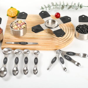 Magnetic Measuring Cups and Spoons Set 16, Metric & US Stainless Steel Measuring Cups and Spoons Set for Dry & Liquid, Metal Measure Cups & Spoons & Leveler for Kitchen&Baking, Black
